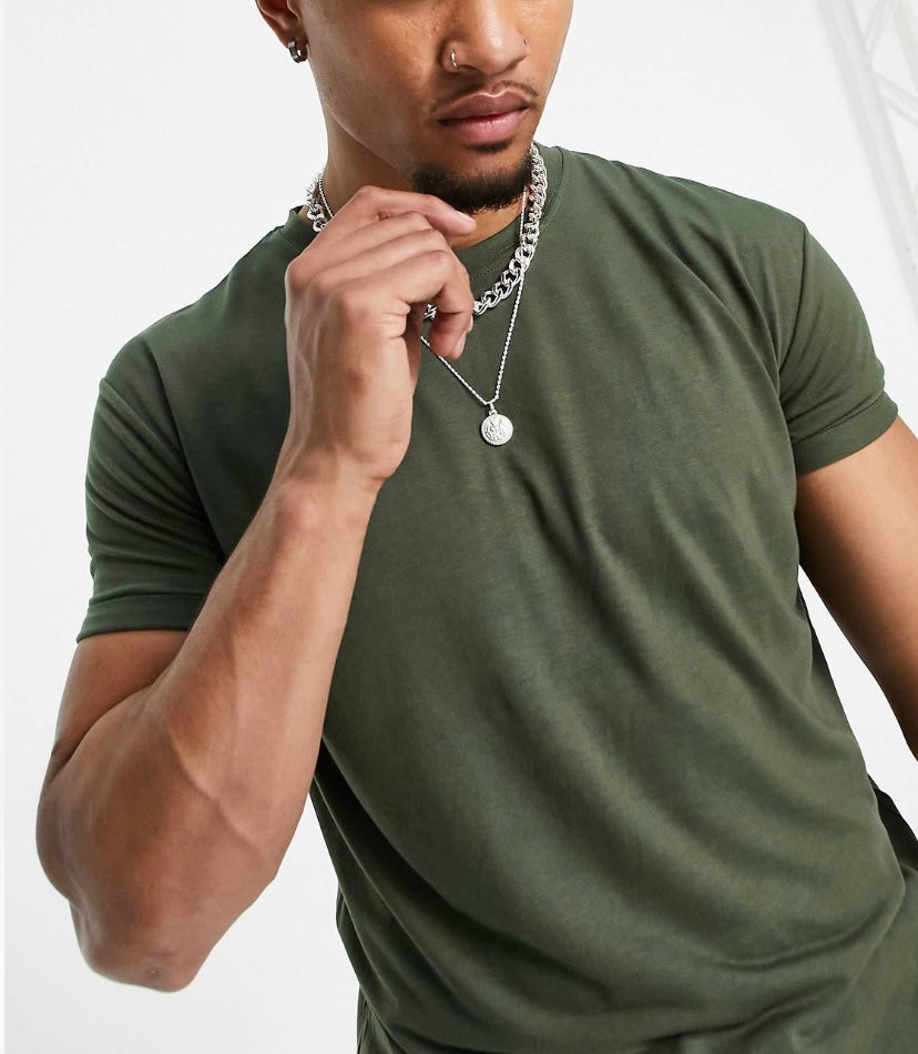 T-shirt Pull&Bear verde militar homem New