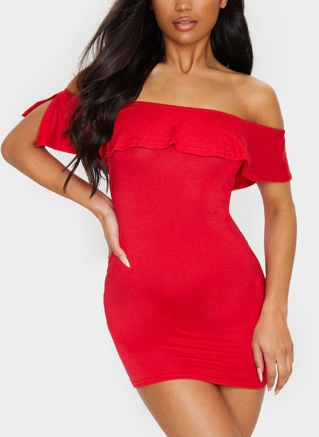 Vestido vermelho bardot